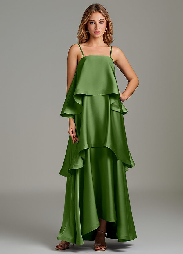 Azazie Azalea Bridesmaid Dresses Basil A-Line Ruched Stretch Satin Dress image1
