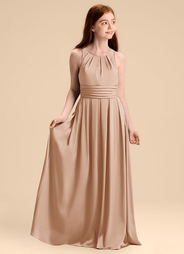 Azazie Bibiane Junior English Rose A-Line Pleated Stretch Satin Dress image1
