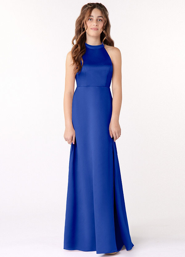 Azazie Laurel Junior Vestido de Azul Real de Satin Mate de Corte en A image1
