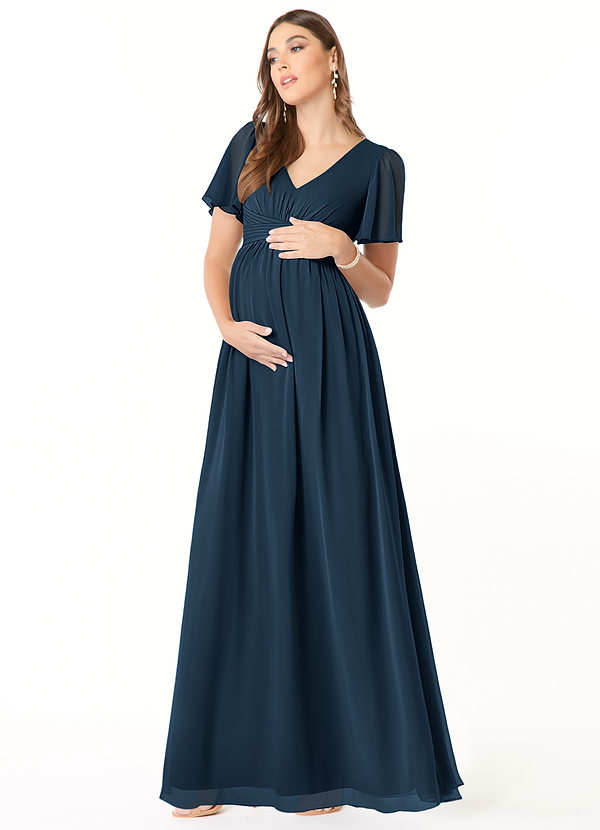 Verna Vestidos de dama de honor premamá Vestido Línea A Cuello en V fruncido Hasta el suelo Gasa image1