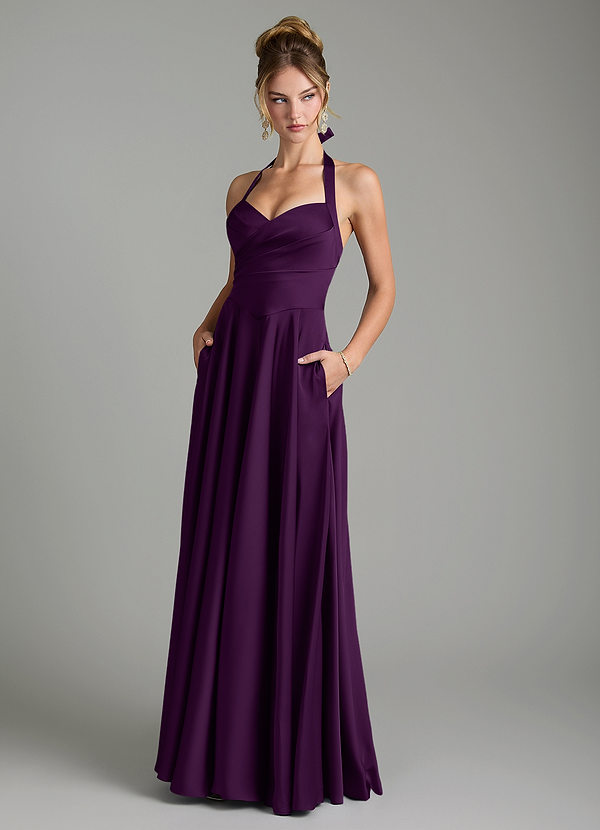 Azazie Tenaya Bridesmaid Dresses Grape A-Line Sweetheart Neckline Stretch Satin Dress image1
