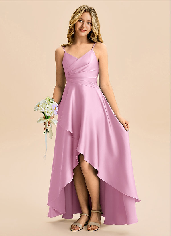 Eirlys Junior Candy Pink A-Line Pleated Stretch Satin Dress image1