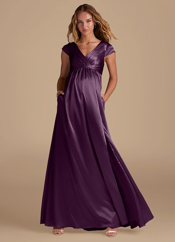 Azazie Allessia Maternity Bridesmaid Dresses A-Line Metallic Satin Floor-Length Dress image1