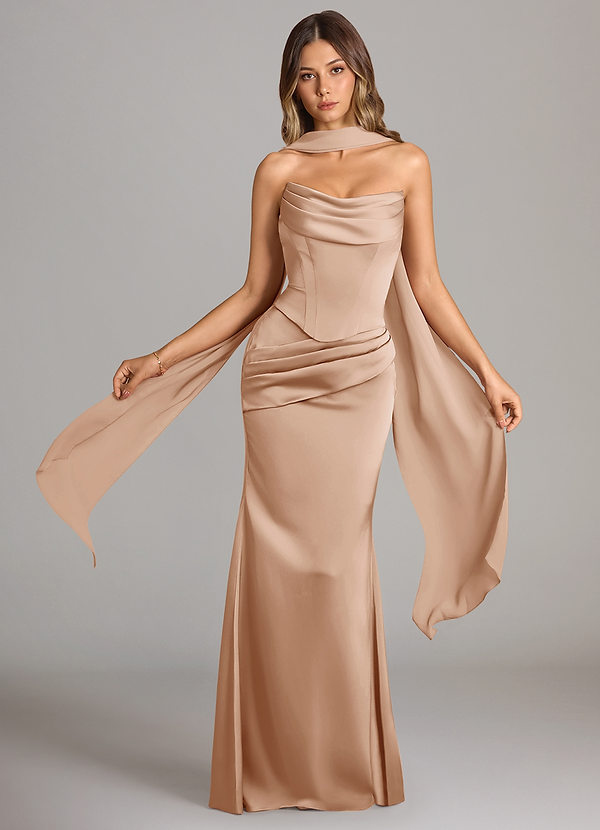 Azazie Sorrel Bridesmaid Dresses English Rose Mermaid Strapless Stretch Satin Convertible Dress image1