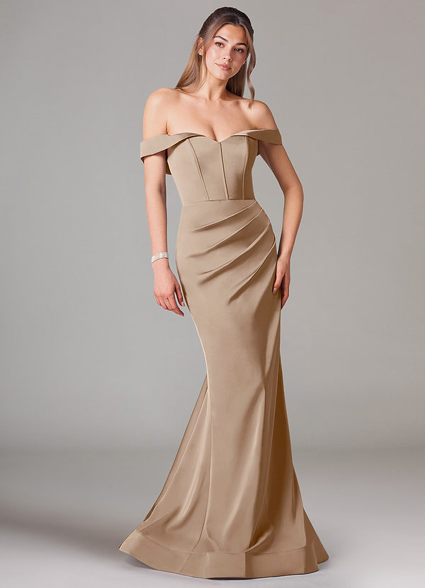 Azazie Everly Vestidos Dama de Honor Vestido de Gris Pardo de Satén Elástico de Corte Sirena Convertible con Vestidos sin tirantes image1
