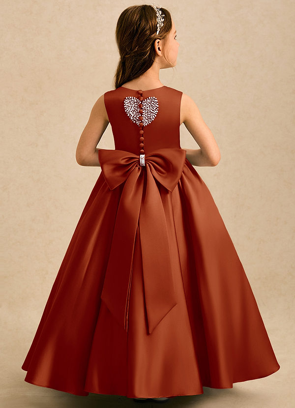 Azazie Heartsong Robes de Fillette d'Honneur Robe Princesse en Mat Satiné Arc Paprika image1