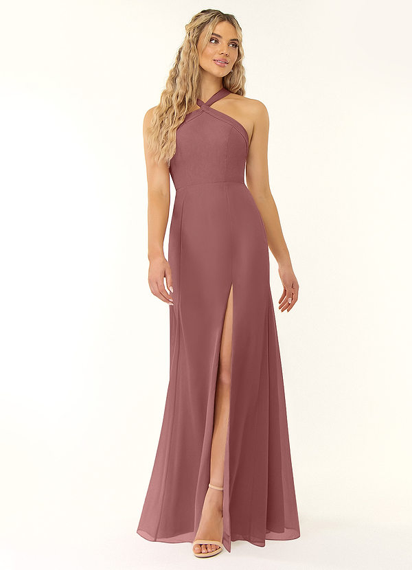 Azazie Rue Bridesmaid Dresses Desert Rose A-Line Halter Chiffon Dress image1