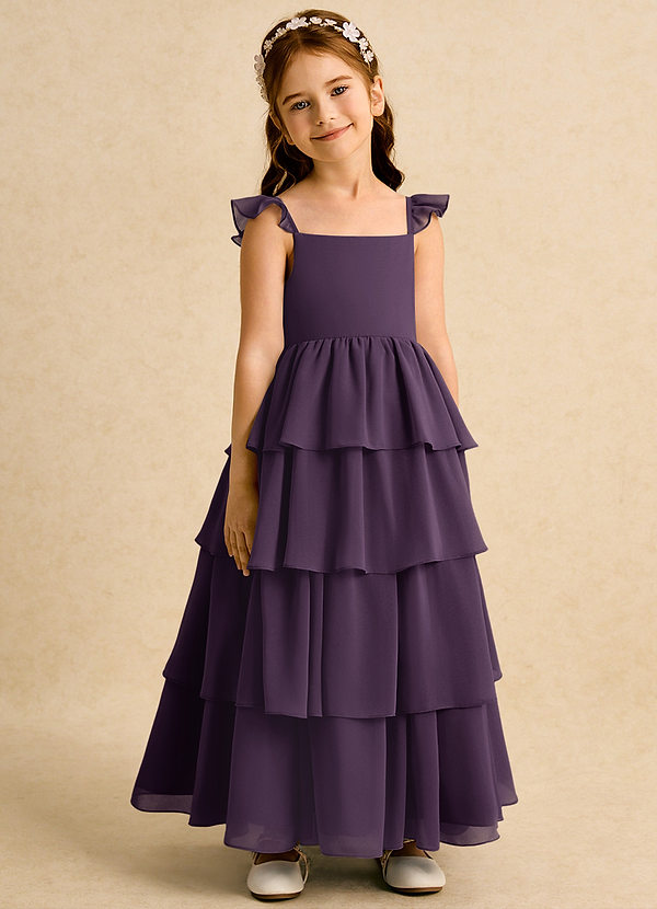 Azazie Boba Vestidos de Niña de Flores Vestido de Ciruela de Gasa de Corte En A con Escote Cuadrado image1