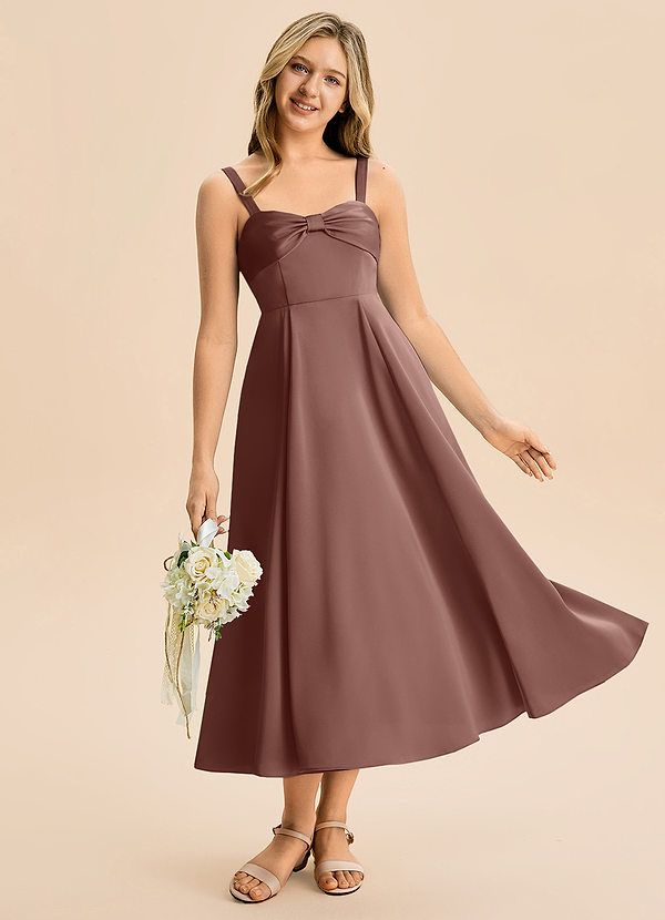 Azazie Ramona Junior Vestido de Expresado de Satén Elástico de Corte en A con Escote de Corazón image1