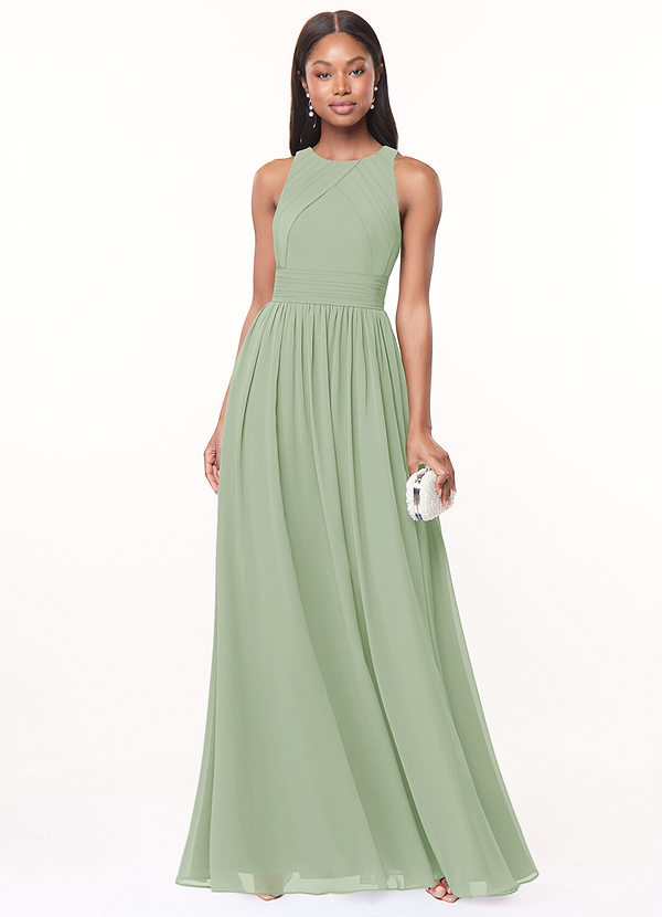 Azazie Harper Bridesmaid Dresses Dusty Sage A-Line Pleated Chiffon Dress image1