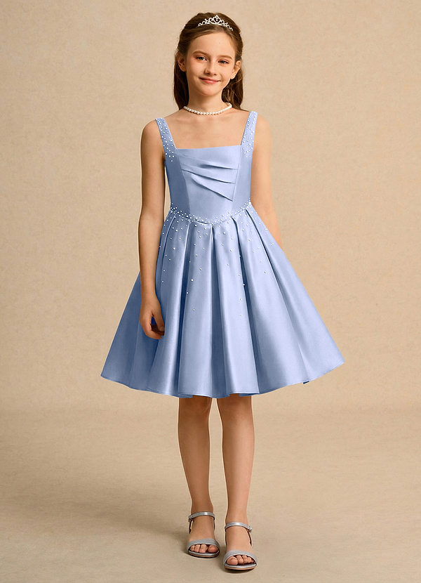 Azazie Jello Flower Girl Dresses Ice Ball-Gown Pleated Matte Satin Dress image1