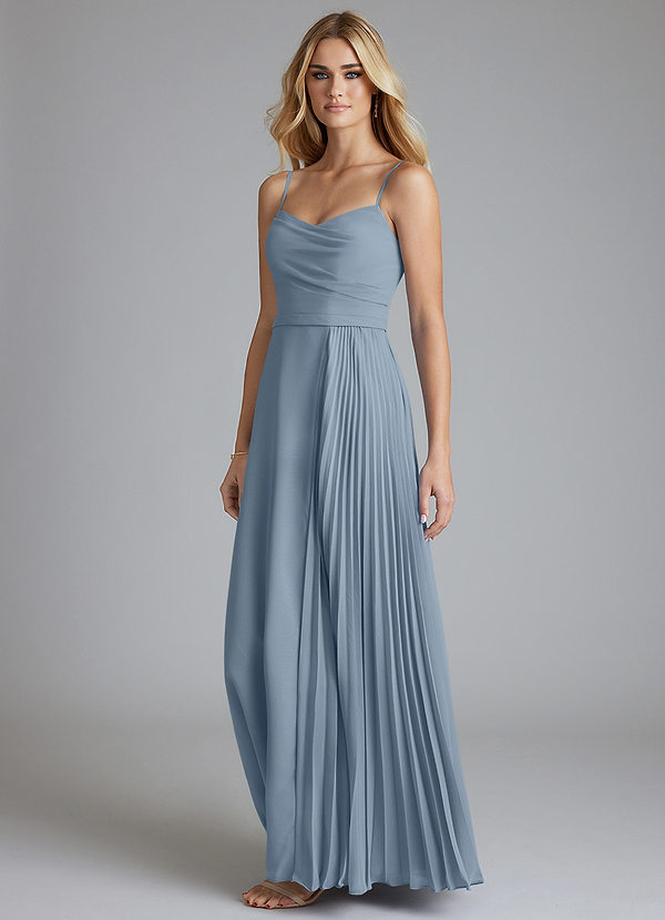 Azazie Celaena 신부 들러리 드레스 A라인 주름진 쉬폰 바닥 길이 드레스 image1