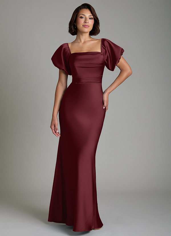 Azazie Lea Brudtärneklänningar Klänning av Sjöjungfru i Stretch Satin Off the shoulder Cabernet Konvertibel image1