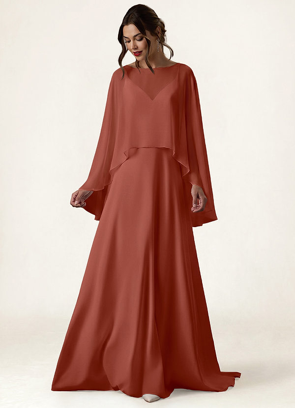 front Azazie Matching Color Chiffon High Low Sheer Cape