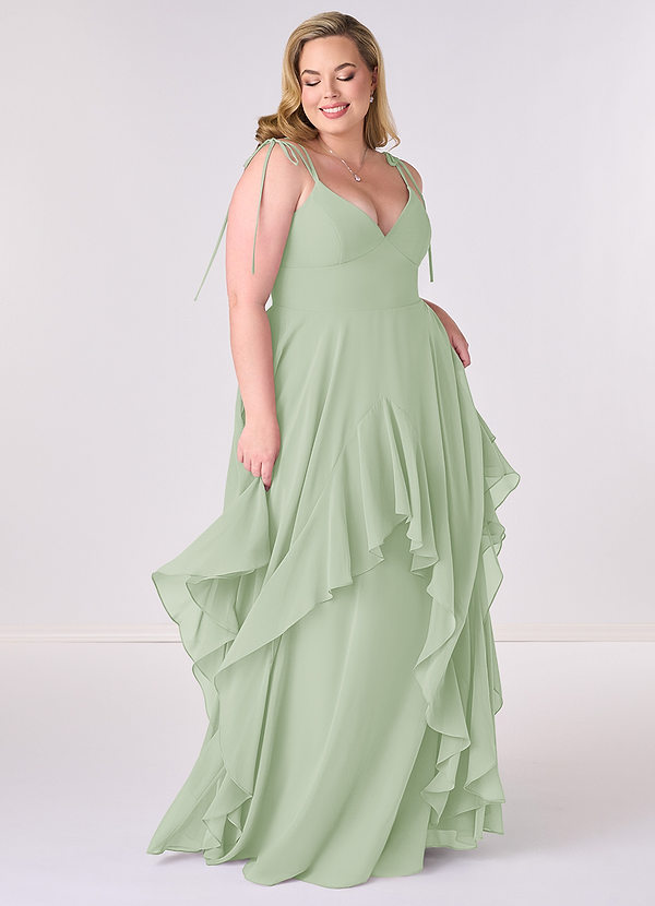 Barbie ♥ Azazie Bridesmaid Dresses Dusty Sage A-Line Bow Chiffon Dress image1