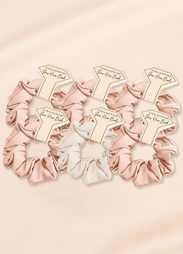 front Matchande Färg Sex-Delad Blandad Färg Brudtärna Stretch Satin Vanlig Storlek Scrunchie Set