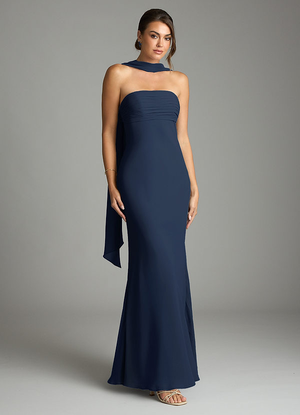 Azazie Saylor Brudtärneklänningar Klä av Sjöjungfru i Chiffong Axelbandslös Mörk Marinblå image1