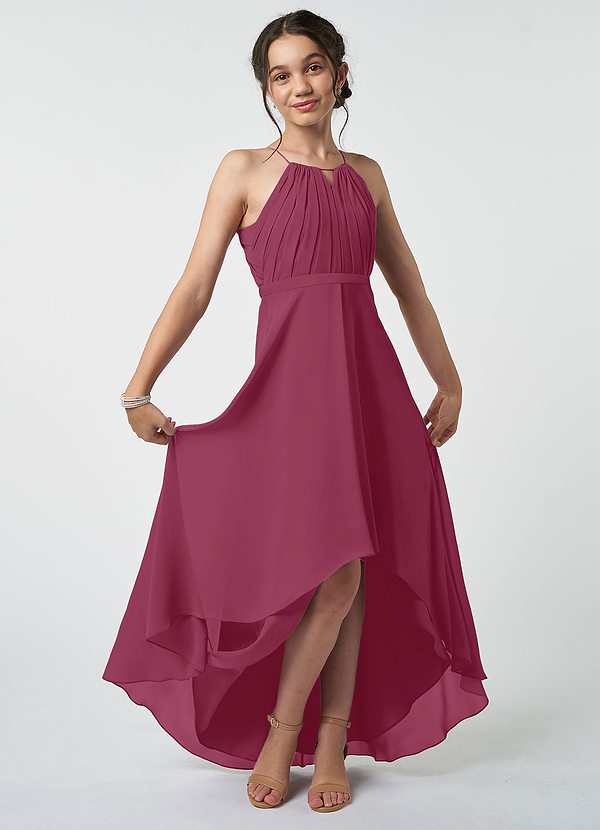Azazie Oaklynn Junior Robe Trapèze en Mousseline de soie Plissée Mûre image1