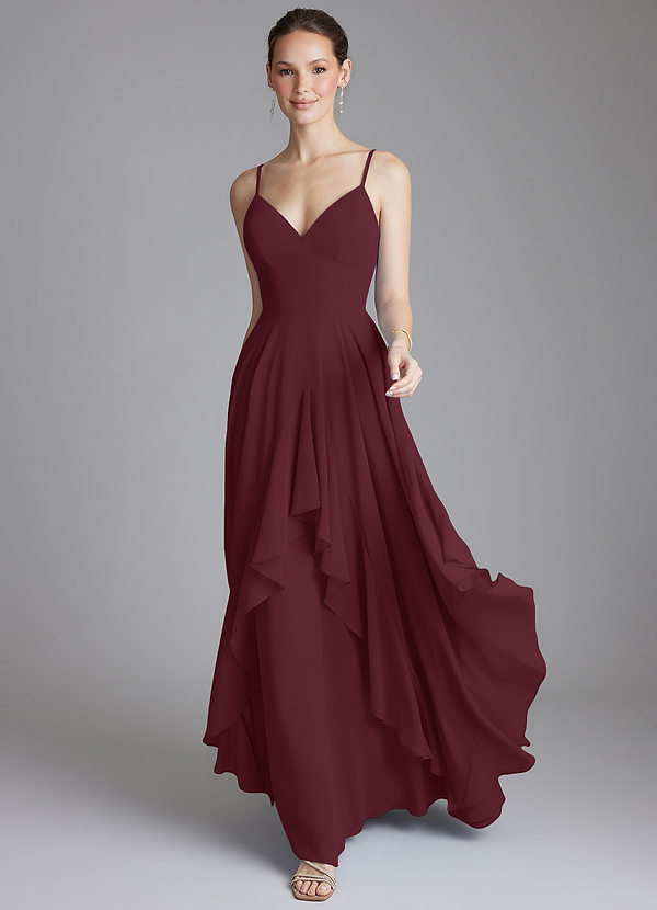 Azazie Zaina Bridesmaid Dresses Cabernet A-Line Chiffon Dress image1