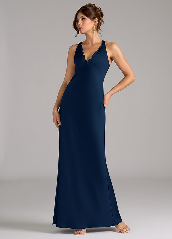 Azazie Tianna Bridesmaid Dresses Dark Navy A-Line Stretch Satin Dress image1