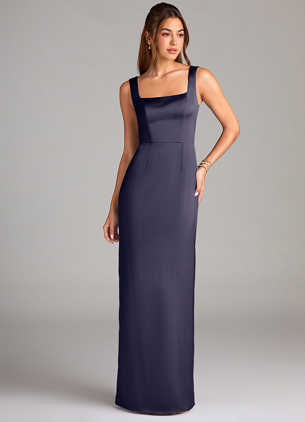 Azazie Flori Bridesmaid Dresses Stormy Sheath Side Slit Stretch Satin Dress image1