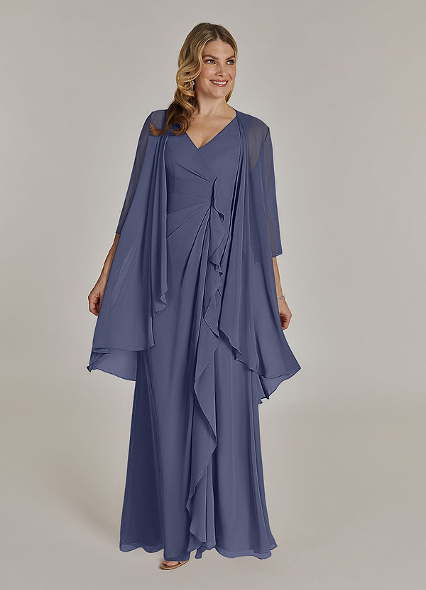 Azazie Manuella Mother of the Bride Dresses Vestir Tormentoso de Chiffon de Linha A com Decote em V Plissado image1