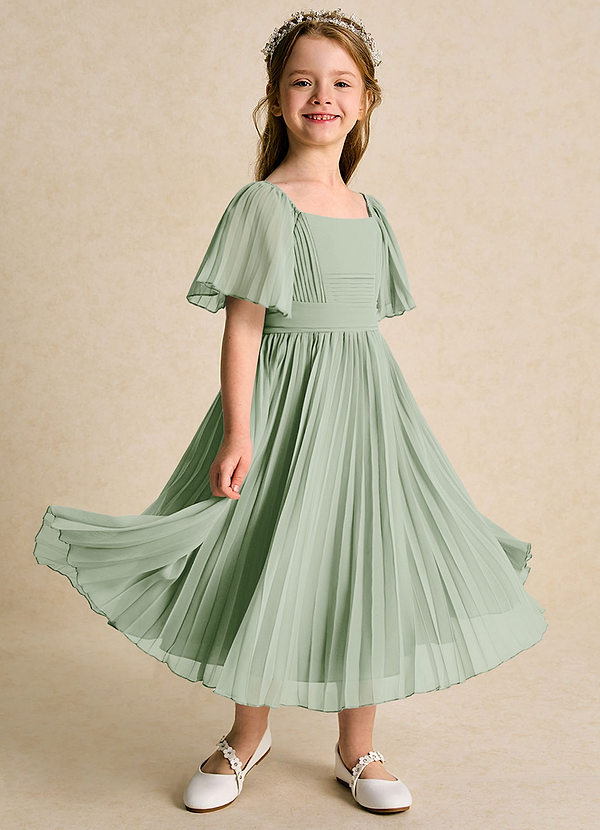 Azazie Gisele Abiti da Ragazza di Fiori Abito A-Line in Chiffon Plissettato Verde Salvia image1