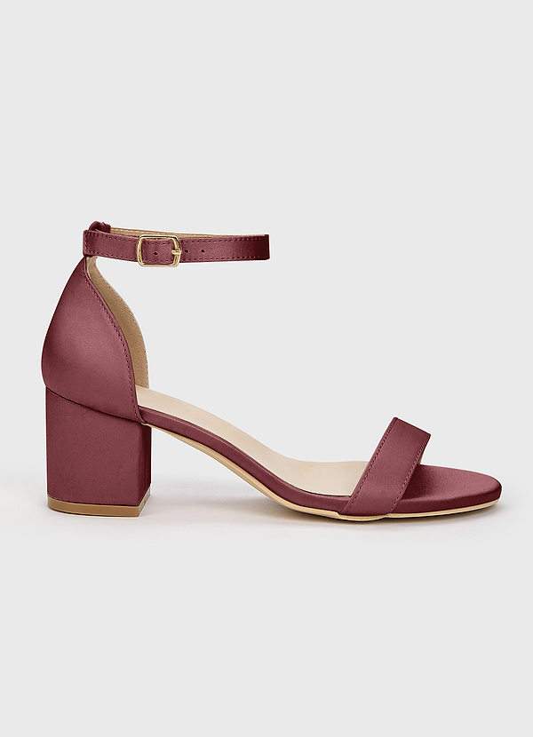front Matching Color Matte Satin One Strap Buckle Block Heel Sandals