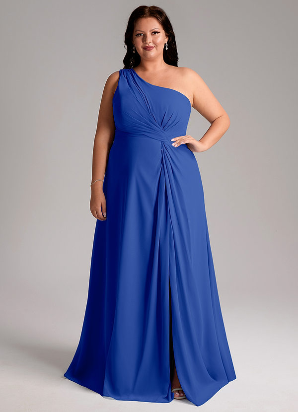 Azazie Brooke Bridesmaid Dresses Royal Blue A-Line One Shoulder Chiffon Dress image1