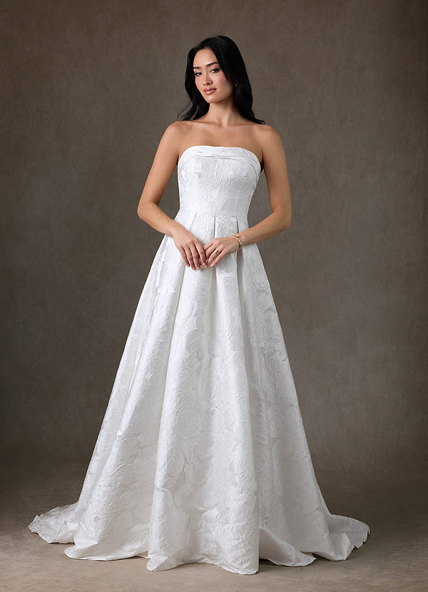 Azazie Desiree Wedding Dresses Diamond White Ball-Gown Strapless Floral Jacquard Dress image1
