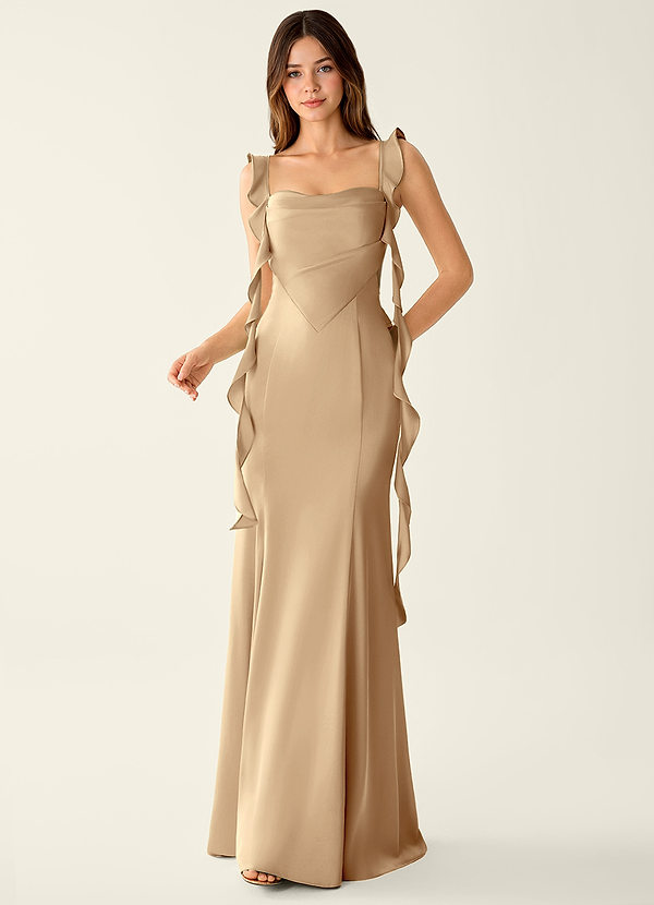 Alessia Belle Champagne Satin Lace Up Back Prom Dress image1