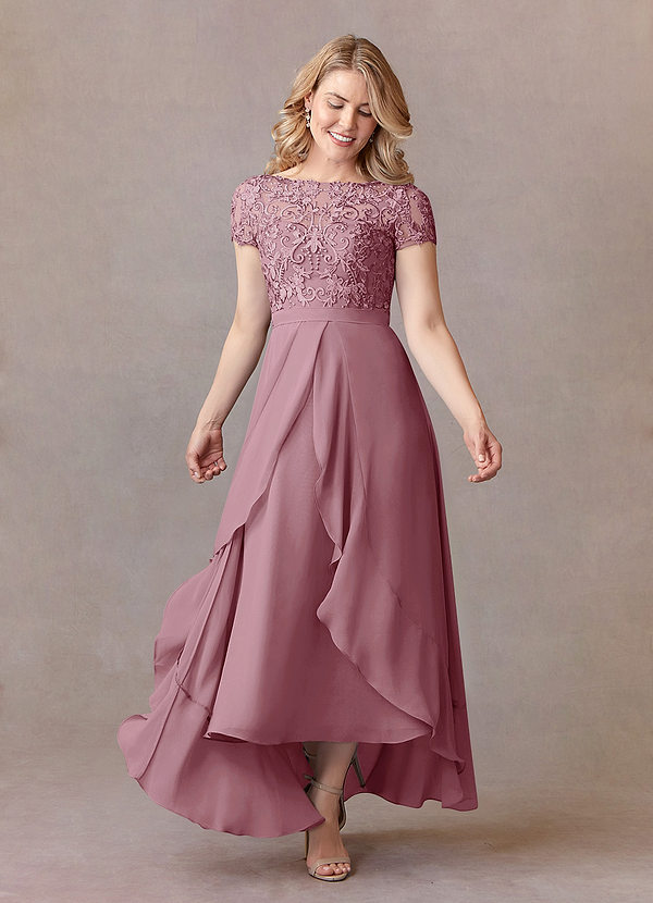 Azazie Mamie Robe Mère de la Mariée & du Marié Robe Trapèze en Mousseline de soie Dentelle Mauve Vintage image1