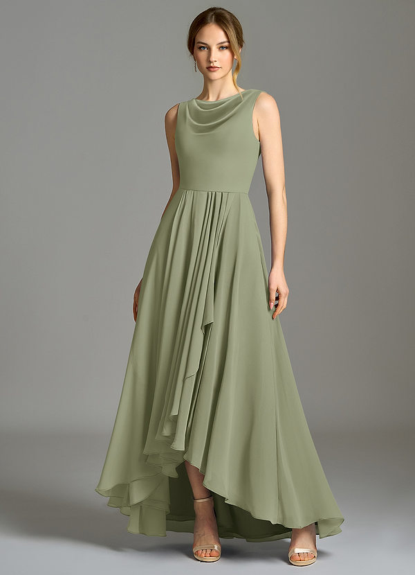 Azazie Wonderland Bridesmaid Dresses Pistachio A-Line Pleated Chiffon Dress image1