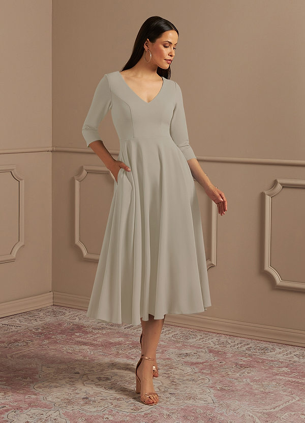Azazie Nassif Mother of the Bride Dresses A-Line Stretch Crepe Tea-Length Dress image1