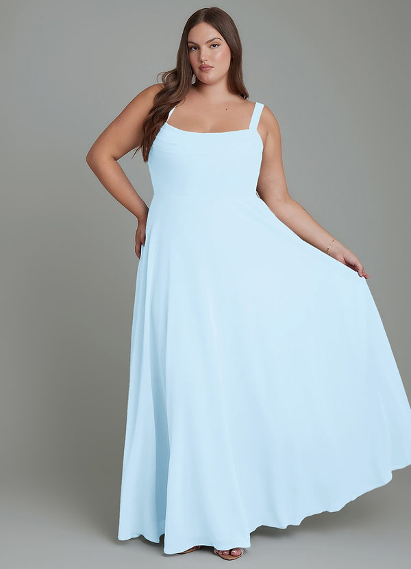 Azazie Shaude Abiti da Damigella Abito A-Line in Chiffon Plissettato Azzurro image1