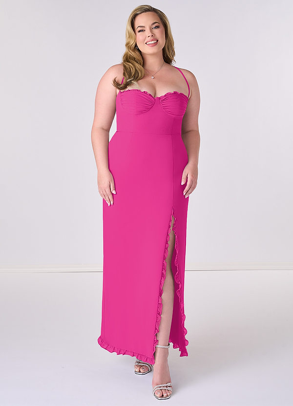 Barbie ♥ Azazie Bruidsmeisjes Jurken Jurk van Chiffon met Kolom Korset Barbie Roze image1