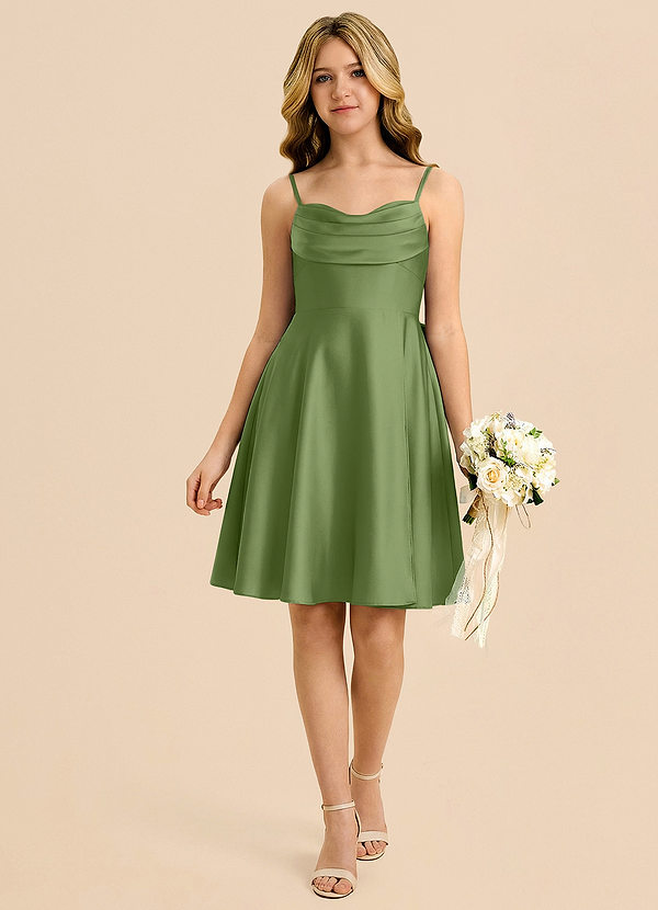 Azazie Bear Vestido de Enebro de Satén Elástico de Corte en A con Escote de Corazón image1