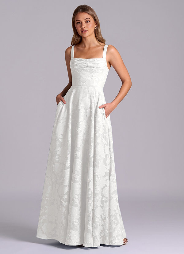 Azazie Shaude Brudepigekjoler En streg Plisseret Blomsterudbrændthed Gulv-længde Kjole image1