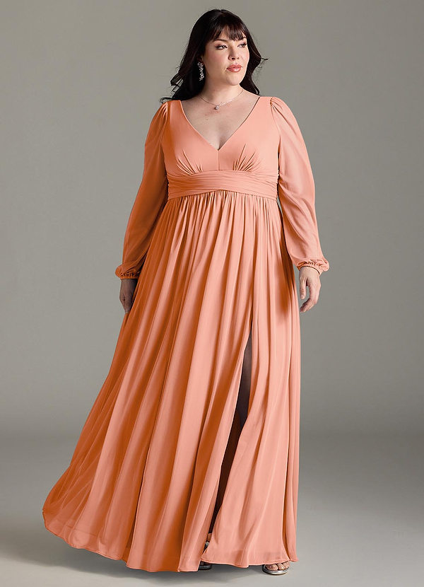 Azazie Norah Brautjungfernkleider A-Linie Lange Ärmel mit V-Ausschnitt Chiffon Kleid Sonnenuntergang image1