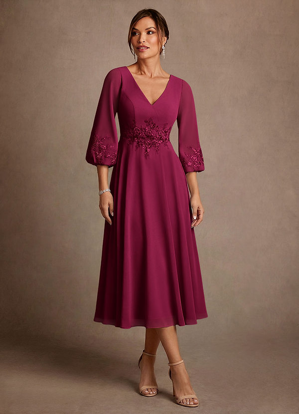 Azazie Ana Mother of the Brides Dresses Burgundy A-Line Lace Chiffon Dress image1
