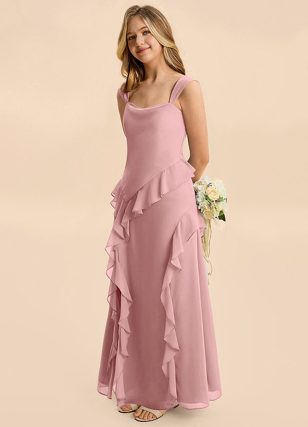 Azazie Sloane Junior A-Linie Herzausschnitt Chiffon Kleid Altrosa image1