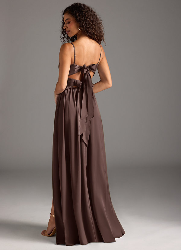 Azazie Zeya Brautjungfernkleider A-Linie Plissee Stretch-Satin Kleid Ganache image1