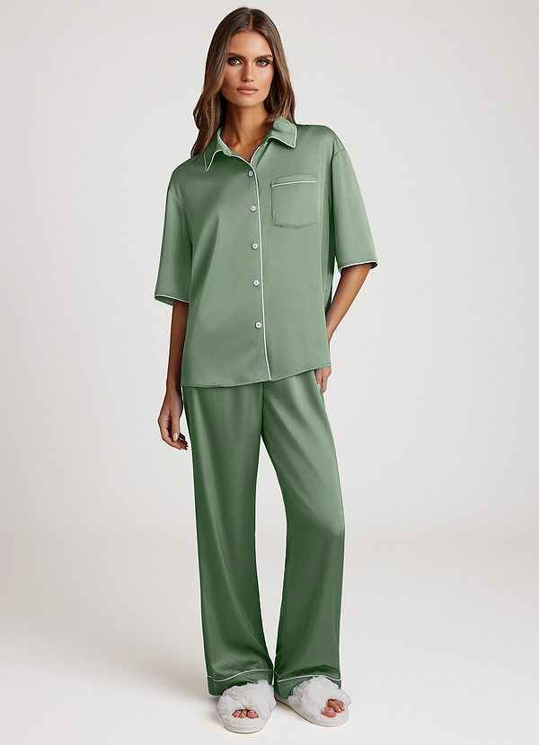 front Matcha Contrast-trimmed Pajama Set