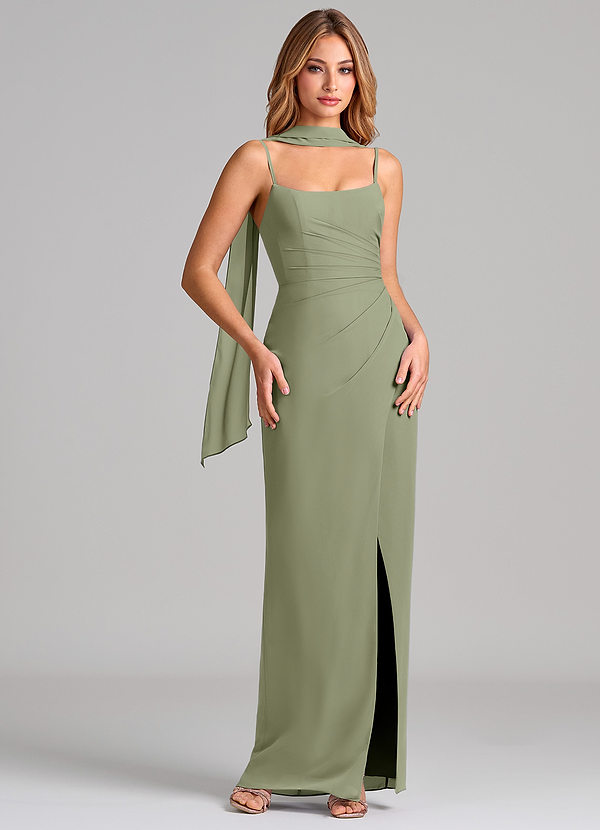 Azazie Calandra Suknie dla druhen Osłona Pofałdowany Szyfon Do ziemi Sukienka image1