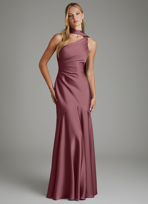 Amara Bridesmaid Dresses Desert Rose Mermaid One Shoulder Stretch Satin Dress image1