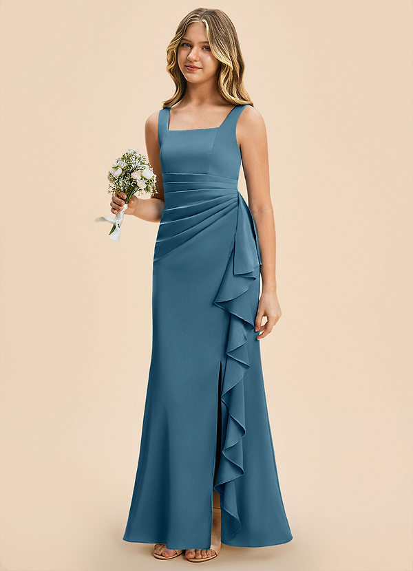 Azazie Adrienne Junior Bermuda Sheath Pleated Stretch Satin Dress image1