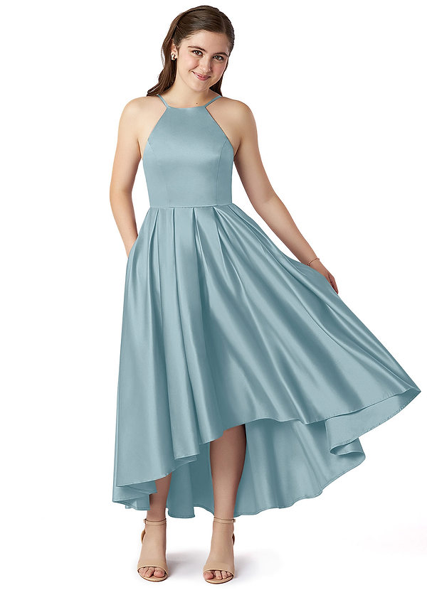 Azazie Jemima Junior A-Linie mit Taschen Stretch-Satin Kleid Stimmungsvolles Blau image1