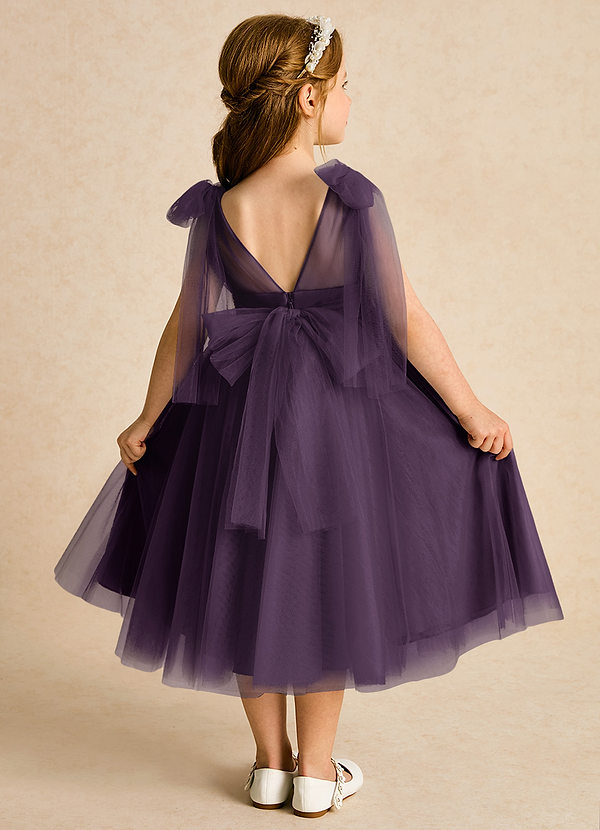 Azazie Dori Robes de Fillette d'Honneur Robe Trapèze en Tulle Rayé Prune image1