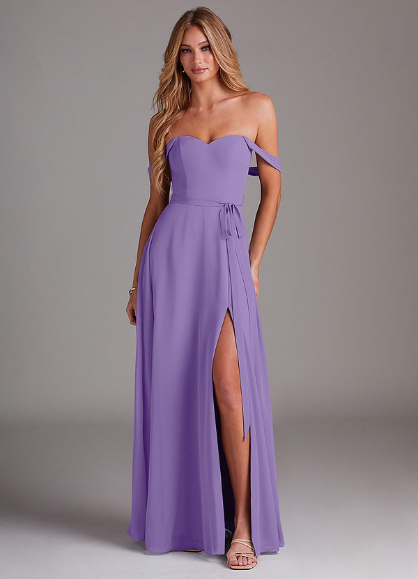 Azazie Aaron Robes Demoiselle d'honneur Robe Trapèze Convertible en Mousseline de soie Épaule décolletée Tahiti image1