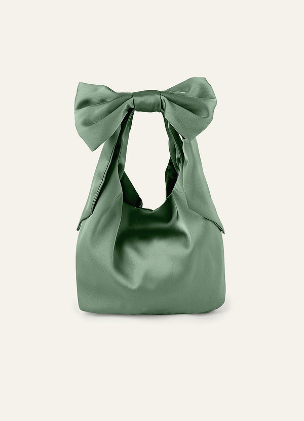 front Matching Color Stretch Satin Bow Handbag